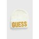 Otroška kapa Guess bela barva - bela. Otroški kapa iz kolekcije Guess. Model izdelan iz pletenine z nalepko.