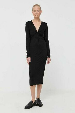 Obleka Armani Exchange črna barva - črna. Obleka iz kolekcije Armani Exchange. Model izdelan iz tanke