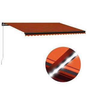 VidaXL Ročno zložljiva tenda LED 500x300 cm oranžna in rjava