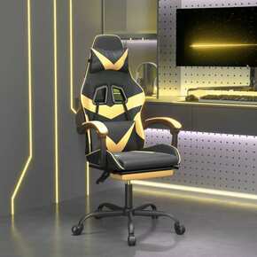 Vidaxl Gaming stol z oporo za noge črno in zlato umetno usnje