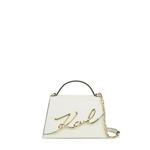 Usnjena torbica Karl Lagerfeld bež barva - bela. Majhna torbica iz kolekcije Karl Lagerfeld. Model na zapenjanje, izdelan iz naravnega usnja.