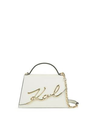 Usnjena torbica Karl Lagerfeld bež barva - bela. Majhna torbica iz kolekcije Karl Lagerfeld. Model na zapenjanje
