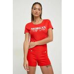 Kratka majica Morgan ženski, rdeča barva - rdeča. Kratka majica iz kolekcije Morgan, izdelana iz pletenine s potiskom. Model iz izjemno udobne tkanine z visoko vsebnostjo bombaža.
