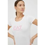 Kratka majica EA7 Emporio Armani ženski, bela barva - bela. Kratka majica iz kolekcije EA7 Emporio Armani. Model izdelan iz tanke, elastične pletenine.