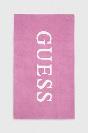 Bombažna brisača Guess vijolična barva - vijolična. Brisača iz kolekcije Guess. Model izdelan iz vzorčastega materiala.