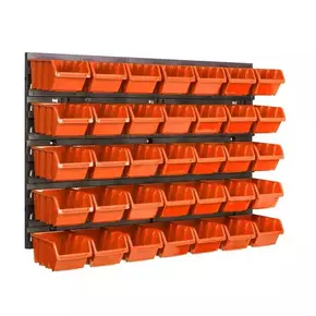 Botle Stenska plošča za orodje 58 x 39 cm z 35 kos Škatla viseče Oranžna škatle Sistem za shranjevanje
