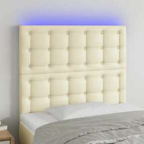 VidaXL LED posteljno vzglavje krem 90x5x118/128 cm umetno usnje