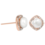 JwL Luxury Pearls Srebrni uhani rosegold z originalnim belim biserom in kristali JL0252 srebro 925/1000
