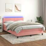 shumee Box spring postelja z vzmetnico LED roza 140x190 cm žamet