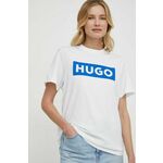 Bombažna kratka majica Hugo Blue ženski, bela barva - bela. Kratka majica iz kolekcije Hugo Blue, izdelana iz tanke, elastične pletenine. Model iz izjemno udobne bombažne tkanine, ki je zračna.