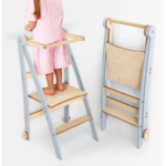GOODEVAS Leseni Montessori zložljivi stolček za malčke – prostorni stolček za otroke z zaščito proti prevrnitvi, stolček za otroke, zložljivi otroški stolček (Light Grey)