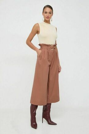 Bombažne hlače Pinko rjava barva - rjava. Lahkotne hlače iz kolekcije Pinko izdelane iz enobarvne tkanine. Model iz zračne bombažne tkanine.