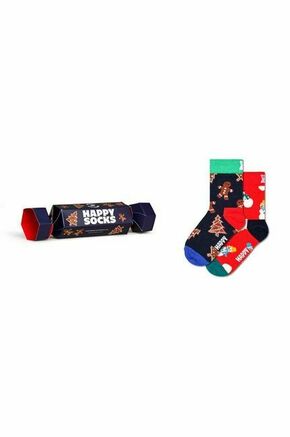 Otroške nogavice Happy Socks Holiday Socks Gift Set mornarsko modra barva - črna. Otroške visoke nogavice iz kolekcije Happy Socks. Model izdelan iz vzorčastega materiala. V kompletu sta dva para.