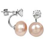 JwL Luxury Pearls Srebrni dvojni uhani s pravim bisernim lososom in kristalom JL0216 srebro 925/1000