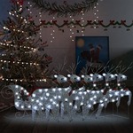 vidaXL Zunanji božični jeleni s sanmi 140 LED lučk srebrni