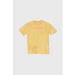 Otroška bombažna kratka majica Guess rumena barva - rumena. Otroške kratka majica iz kolekcije Guess. Model izdelan iz pletenine z nalepko. Model iz zračne bombažne tkanine.