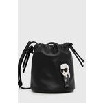 Usnjena torbica Karl Lagerfeld črna barva - črna. Majhna torbica mošnjiček iz kolekcije Karl Lagerfeld. brez zapenjanja model izdelan naravnega usnja.