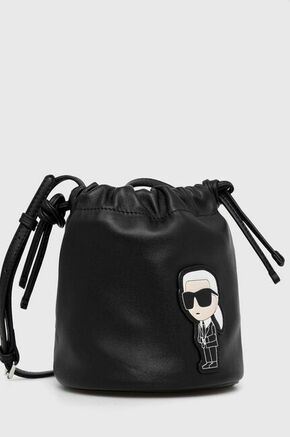 Usnjena torbica Karl Lagerfeld črna barva - črna. Majhna torbica mošnjiček iz kolekcije Karl Lagerfeld. brez zapenjanja model izdelan naravnega usnja.