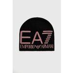 Kapa EA7 Emporio Armani črna barva, - črna. Kapa iz kolekcije EA7 Emporio Armani. Model izdelan iz pletenine s potiskom.