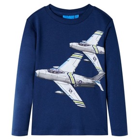 VidaXL Otroška majica z dolgimi rokavi potisk letal mornarsko modra 92