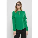 Majica Lauren Ralph Lauren ženska, zelena barva - zelena. Bluza iz kolekcije Lauren Ralph Lauren, izdelana iz enobarvne, elastične pletenine. Zaradi vsebnosti poliestra je tkanina bolj odporna na gubanje.