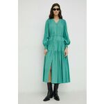 Obleka Bruuns Bazaar Rosebay Carline zelena barva - zelena. Obleka iz kolekcije Bruuns Bazaar. Nabran model, izdelan iz enobarvne tkanine. Izjemno udoben material z visoko vsebnostjo viskoze.