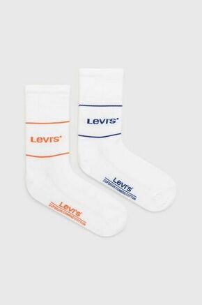 Nogavice Levi's 2-pack bela barva - bela. Visoke nogavice iz kolekcije Levi's. Model izdelan iz elastičnega materiala. V kompletu sta dva para.