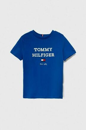 Otroška bombažna kratka majica Tommy Hilfiger - modra. Otroške lahkotna kratka majica iz kolekcije Tommy Hilfiger