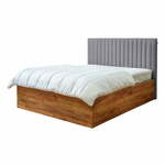 Siva/v naravni barvi zakonska postelja s prostorom za shranjevanje z letvenim dnom 140x190 cm Cara – Bobochic Paris
