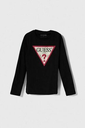 Otroška dolga majica Guess črna barva - črna. Otroške Majica z dolgimi rokavi iz kolekcije Guess. Model izdelan iz visokokakovostne pletenine
