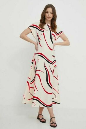 Obleka iz mešanice lana Tommy Hilfiger - pisana. Obleka iz kolekcije Tommy Hilfiger. Model izdelan iz vzorčaste tkanine. Model iz izjemno udobne tkanine z visoko vsebnostjo viskoze.