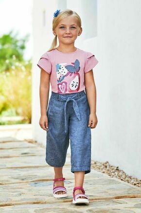 Otroške lanene hlače Mayoral - modra. Otroški hlače iz kolekcije Mayoral. Model izdelan iz enobarvnega materiala. Model iz izjemno udobne