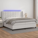 Box spring postelja z vzmetnico LED bela 200x200cm umetno usnje - vidaXL - Bela - 95,63 - 200 x 200 cm - vidaXL