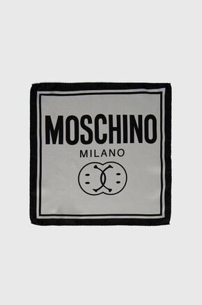 Svilen žepni robček Moschino x Smiley siva barva - siva. Žepni robček iz kolekcije Moschino. Model izdelan iz tanke