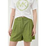 Lanene kratke hlače MICHAEL Michael Kors zelena barva - zelena. Kratke hlače iz kolekcije MICHAEL Michael Kors, izdelane iz vzorčaste tkanine. Model iz zračne tkanine z visoko vsebnostjo lanu.