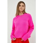Volnen pulover Pinko ženski, roza barva - roza. Pulover iz kolekcije Pinko. Model izdelan iz debele, elastične pletenine. Zaradi svoje visoke termoregulacijske sposobnosti vam volna pomaga ohranjati toploto, ko je hladno, in svežino, ko je toplo.