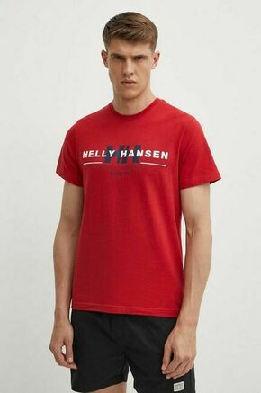 Bombažna kratka majica Helly Hansen rdeča barva - rdeča. Kratka majica iz kolekcije Helly Hansen. Model izdelan iz pletenine s potiskom. Izjemno udoben material