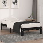 shumee Okvir za posteljo, črn, masivni les, 90x190 cm, enojni