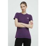 Kratka majica The North Face ženska, vijolična barva, NF0A87NHV6V1 - vijolična. Kratka majica iz kolekcije The North Face, izdelana iz tanke, elastične pletenine. Model iz izjemno udobne tkanine z visoko vsebnostjo bombaža.