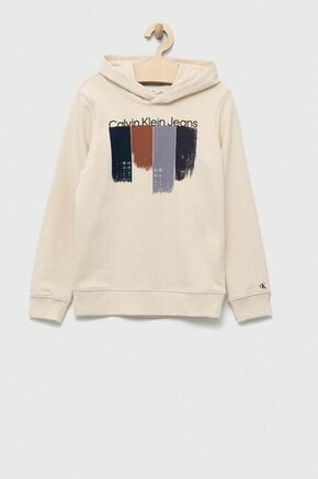 Otroški bombažen pulover Calvin Klein Jeans bež barva