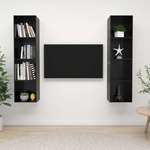 vidaXL Stenska TV omarica 2 kosa visok sijaj črne barve iverna plošča