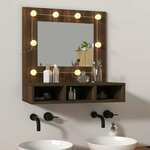 vidaXL Omarica z ogledalom in LED lučkami rjavi hrast 60x31,5x62 cm