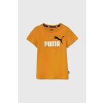 Otroška bombažna kratka majica Puma črna barva - oranžna. Otroške lahkotna kratka majica iz kolekcije Puma, izdelana iz pletenine, prijetne na otip. Model iz izjemno udobne bombažne tkanine.