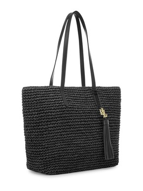 Torbica Lauren Ralph Lauren črna barva - črna. Velika nakupovalna torbica iz kolekcije Lauren Ralph Lauren. na zapenjanje model izdelan iz pletenega materiala.