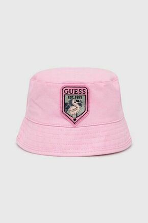 Otroški klobuk Guess roza barva - roza. Otroške klobuk iz kolekcije Guess. Model z ozkim robom