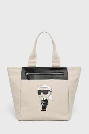 Torbica Karl Lagerfeld bež barva - bež. Velika torbica iz kolekcije Karl Lagerfeld. na zapenjanje