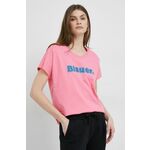 Bombažna kratka majica Blauer roza barva - roza. Ohlapna kratka majica iz kolekcije Blauer. Model izdelan iz tanke, elastične pletenine. Izjemno udoben material.