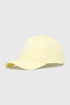 Otroška bombažna bejzbolska kapa Guess rumena barva - rumena. Kapa s šiltom vrste baseball iz kolekcije Guess. Model izdelan iz tkanine z nalepko.