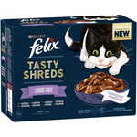 Felix Tasty Shreds mačja hrana v soku, govedina, piščanec, losos, tuna, 6x (12 x 80 g)