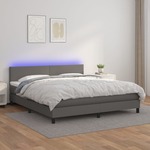Vidaxl Box spring postelja z vzmetnico LED siva 180x200cm umetno usnje
